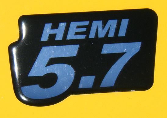 "Hemi 5.7" Raised Hood-Fender Badges Pair Dodge Ram Truck, GTX - Click Image to Close